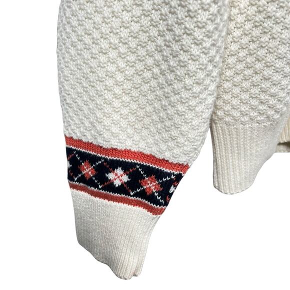 Vintage La Mode Mens Tennis Sweater Cream Waffle Knit V-Neck Small Preppy Argyle - Picture 4 of 11